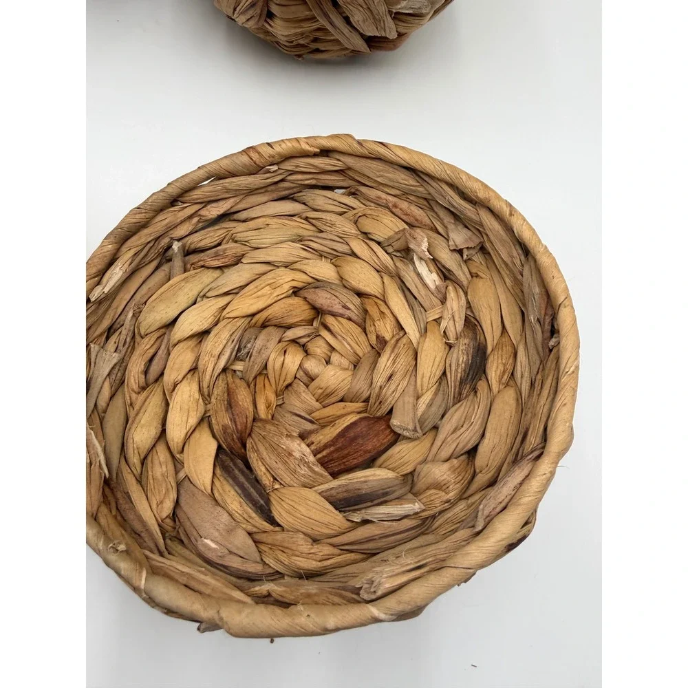 Set of 2 Woven Seagrass Baskets with Lids and Plastic Liners Natural Brown